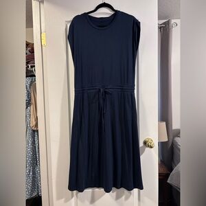 Chic Navy Midi Dress with Tie Waist